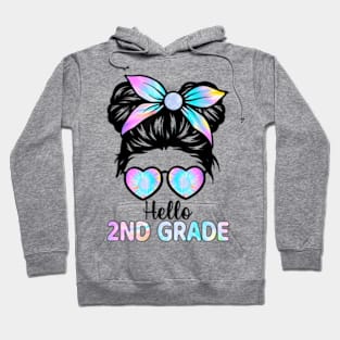 Hello 2nd Grade Messy Hair Bun Girl Back To School First Day Hoodie